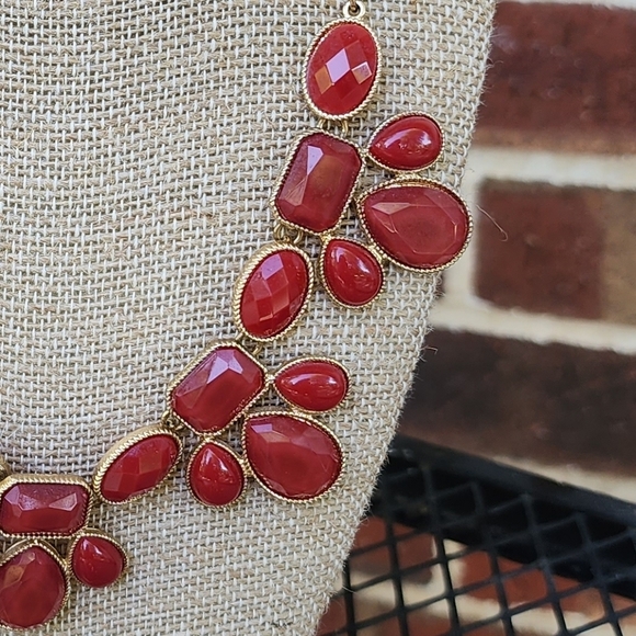 Francesca's Collection Orange Stone Bib Statement Necklace Gold Chain Bohemian - Picture 5 of 10